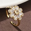 Flower Brass Micro Pave Cubic Zirconia Cuff Rings for Women RJEW-A069-01B-G-1