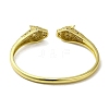 Brass Pave Clear & Green Cubic Zirconia Leopard Open Cuff Bangle for Women BJEW-K246-20G-G-3