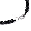 Natural Black Onyx Round Beaded Fan Bib Necklaces NJEW-N064-04A-4