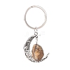 Alloy Hollow Moon Charm Keychains with Natural Gemstone Nuggets Charm KEYC-JKC00423-2