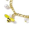 Shell Pearl & Alloy Enamel Bees Charm Bracelet BJEW-JB10040-3