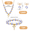 Flower Printed Porcelain Bead with Brass Bowknot Dangle Stud Earrings & Charm Bracelet & Pendant Necklaces Sets SJEW-DC00004-2