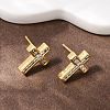 Brass Micro Pave Clear Cubic Zirconia Cross Stud Earrings EJEW-F400-22B-G-3