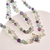Saint Patrick's Day Natural Fluorite Clover Pendant Round Beaded Necklaces with Brall Heart OT Clasps NJEW-G202-02G-02-3
