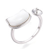 Cat Shape Brass Shell Cuff Ring Settings KK-T076-65P-1