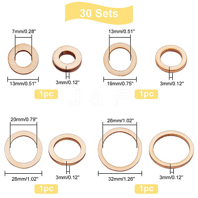 30 Sets Unfinished Wood Pieces Ring Set WOOD-PH0009-52-1