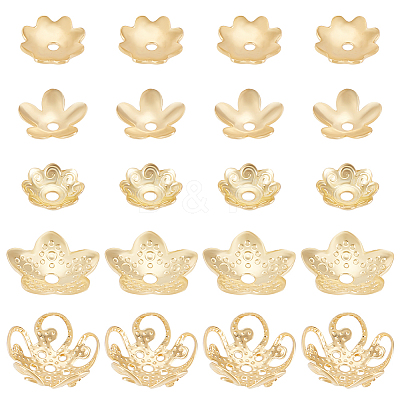 300pcs 6 styles 304 Stainless Steel & Brass Bead Caps STAS-BBC0002-51-1
