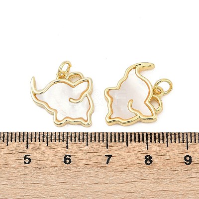 Brass Pave Natural White Shell Pendants KK-U058-21G-1