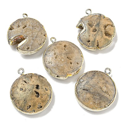 Electroplated Natural Druzy Agate Pendants G-A229-01-1