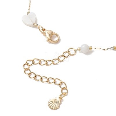 Summer Beach Natural White Shell Link Chain Anklets AJEW-AN00771-01-1