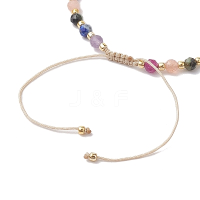 3mm Round Faceted Natural Amethyst & Lapis Lazuli & African Turquoise(Jasper) & Sunstone & Ruby/Red Corundum Braided Bead Bracelets BJEW-JB10596-1