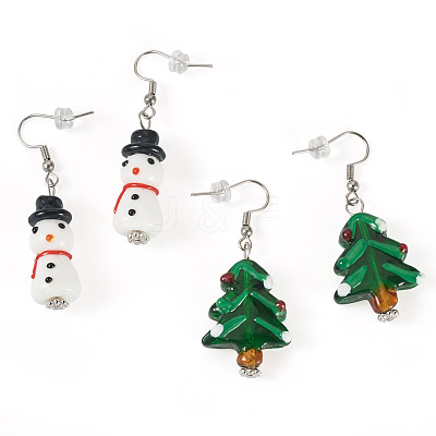 2 Pairs 2 Styles Christmas Theme Glass Dangle Earrings EJEW-TA00701-1