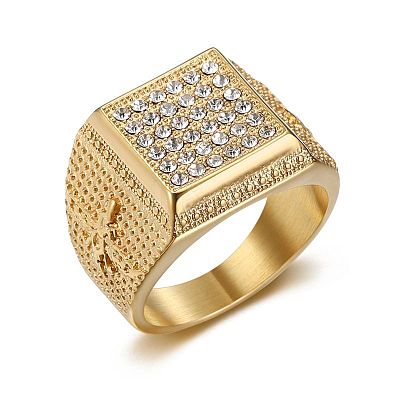 304 Stainless Steel Micro Pave Cubic Zirconia Finger Rings for Men FS-WG6EF44-05-1