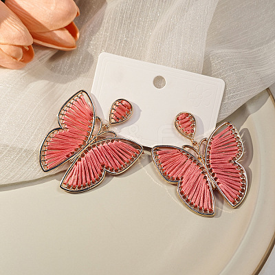 Bohemian Ethnic Style Alloy Frame Cotton Thread Woven Butterfly Stud Dangle Earrings for Women  FG8172-1-1