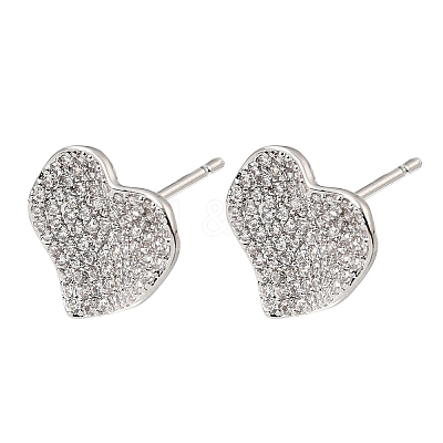 Brass Micro Pave Cubic Zirconia Stud Earring Findings with Loops CU-CBA1682-02P-1