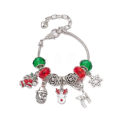 Christmas Theme Glass & Alloy European Beads Bracelets for Women BJEW-JB11198-01-1