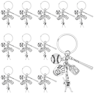 20Pcs Alloy Baseball Player & Baseball Bat & Hat Keychains KEYC-SC00044-1