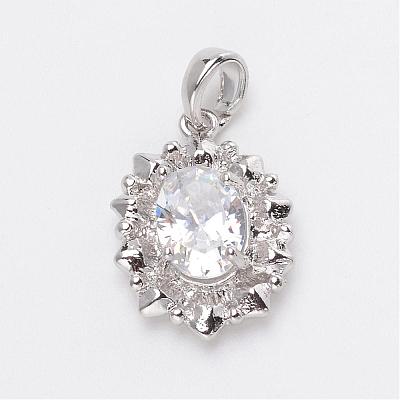 Flower Brass Cubic Zirconia Pendants ZIRC-F023-03-1