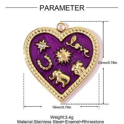 304 Stainless Steel Enamel Pendants STAS-OY008-08G-1