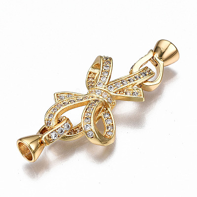 Brass Micro Pave Clear Cubic Zirconia Fold Over Clasps X-KK-T063-104G-NF-1