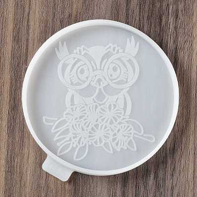 Flat Round with Owl & Flower DIY Cup Mat Silicone Molds SIL-F007-06B-1