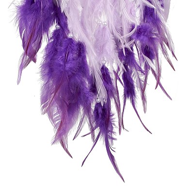 Iron Wire Woven Web/Net with Feather Pendant Decorations AJEW-B017-33-1