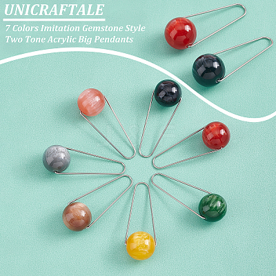 14Pcs 7 Colors Imitation Gemstone Style Two Tone Acrylic Big Pendants STAS-UN0037-69-1