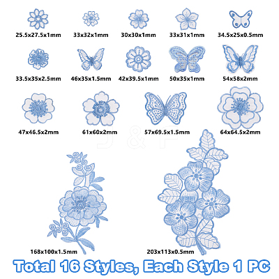 16Pcs 16 Styles Embroidery Lace Appliques DIY-GA0007-45-1