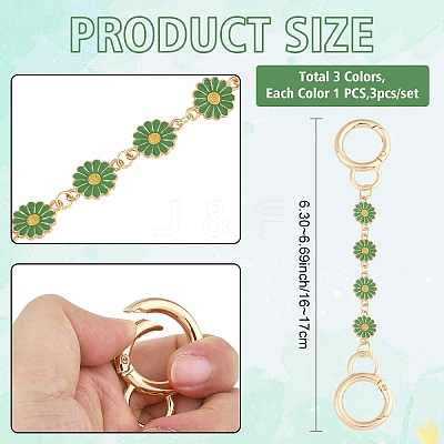 3Pcs 3 Colors Alloy Enamel Flower Link Bag Extender Chains HJEW-YW00098-01-1
