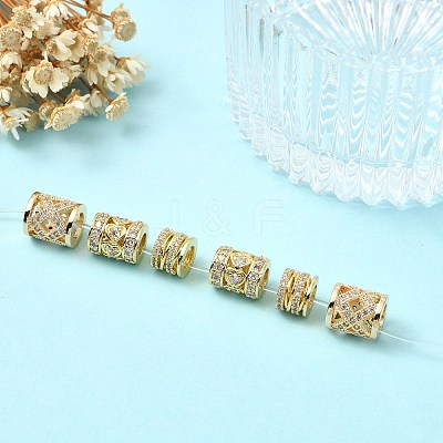 6Pcs 3 Styles Brass Pave Clear Cubic Zirconia European Beads KK-CJ0003-08-1