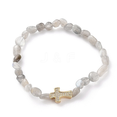 Nuggets Natural Labradorite Stretch Beaded Bracelets BJEW-JB05805-04-1