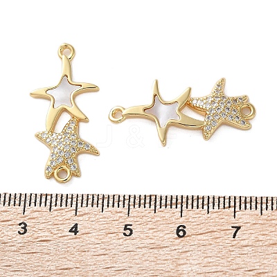 Brass Micro Pave Clear Cubic Zirconia Double Starfish Connector Charms X-KK-U070-08G-1