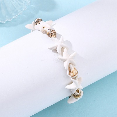 Natural Spiral Shell & Synthetic Turquoise Beads Stretch Bracelets for Women BJEW-JB14069-1