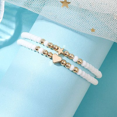 2Pcs 2 Styles Glass Seed Beaded Stretch Bracelet Sets for Women BJEW-JB11373-03-1