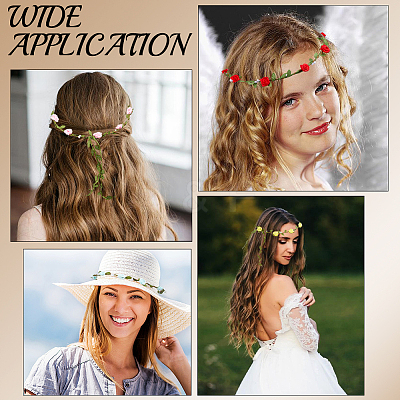 7Pcs 7 Colors Polyester Artificial Rose Garland Headbands Hair Vine AJEW-CP0008-27-1