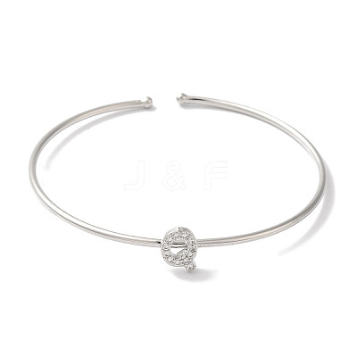 Rack Plating Brass Micro Pave Clear Cubic Zirconia Letter Open Cuff Bangles BJEW-A018-01P-Q-1