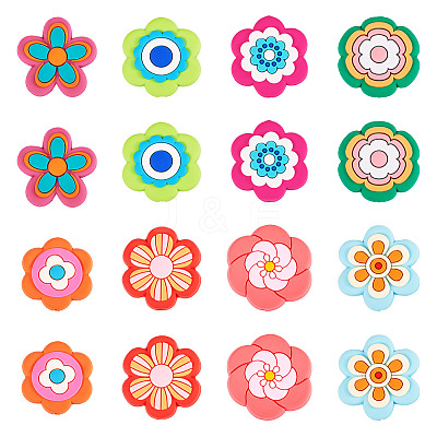 32Pcs 8 Styles Flower PVC Beads KY-TA0001-49-1