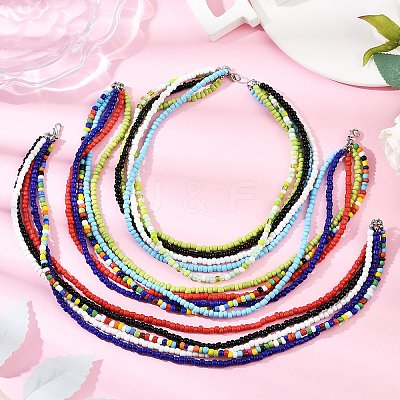 3Pcs 3 Styles Bohemian Glass Seed Beaded Multi-strand Necklaces for Women NJEW-JN05354-1