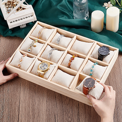 12 Grids Wooden Bracelet Organizer Display Trays BDIS-WH0006-010-1