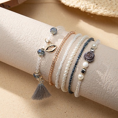 Bohemian Glass Beaded Stretch Bracelet Sets OY6714-8-1