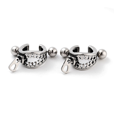 Zipper 316 Surgical Stainless Steel Shield Barbell Hoop Earrings EJEW-Z050-52AS-1
