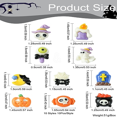 60Pcs 10 Styles Halloween Theme Opaque Resin Decoden Cabochons CRES-CJ0001-69-1