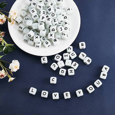20Pcs Luminous Cube Letter Silicone Beads 12x12x12mm Square Dice Alphabet Beads with 2mm Hole Spacer Loose Letter Beads for Bracelet Necklace Jewelry Making JX437Y-1
