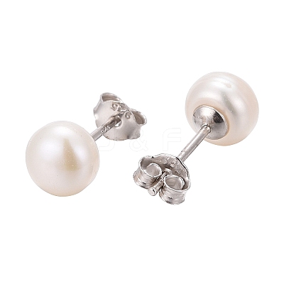 Anti-Tarnish Pearl Ball Stud Earrings X-EJEW-Q701-01A-1