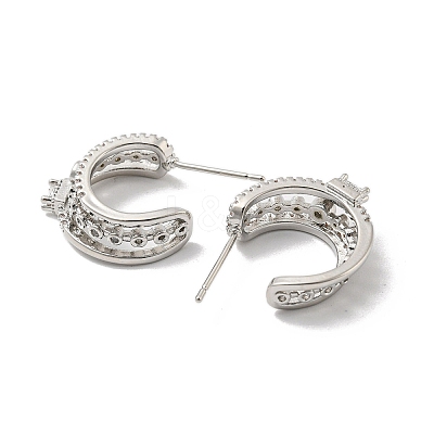 Brass with Cubic Zirconia Round Stud Earrings EJEW-B035-18P-1