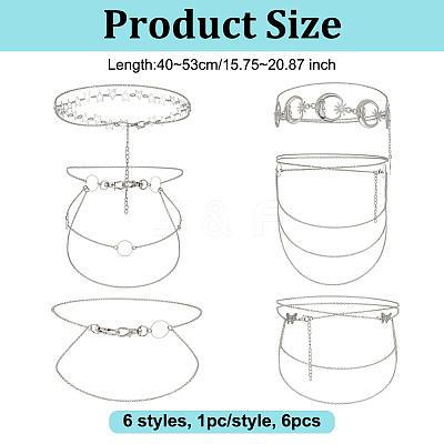 6Pcs 6 Styles Iron Cable Chains Belt Sets HJEW-OC00272-1