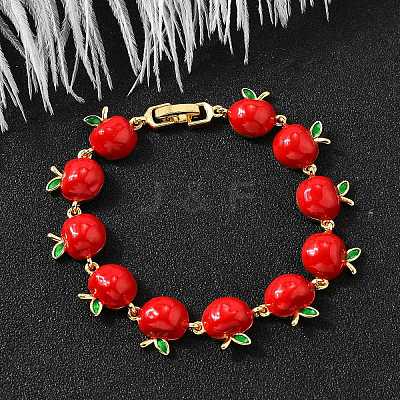 Brass Enamel Link Bracelets BJEW-K278-01A-G-1