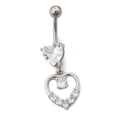 Alloy Crystal Rhinestone Dangle Curved Barbell Belly Rings LS-AJEW-R007-04P-06-1