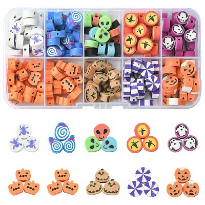 198Pcs 9 Styles Halloween Theme Handmade Polymer Clay Beads CLAY-FS0001-44-1