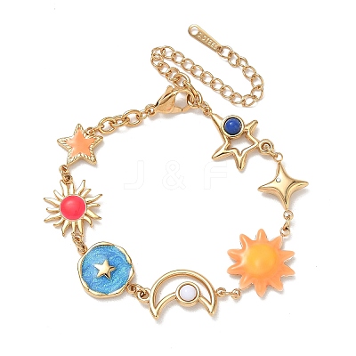 304 Stainless Steel Enamel Colorful Star Sun Moon Link Chain Bracelets for Women SA-CBA7107-06G-1